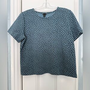 Ann Taylor Blue and Black Patterned Short Sleeve Top
